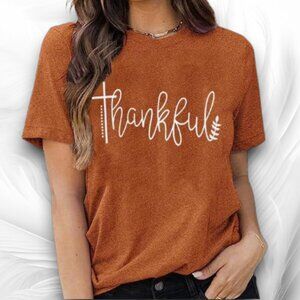 Women's Thankful Autumn Brown Graphic T Shirt